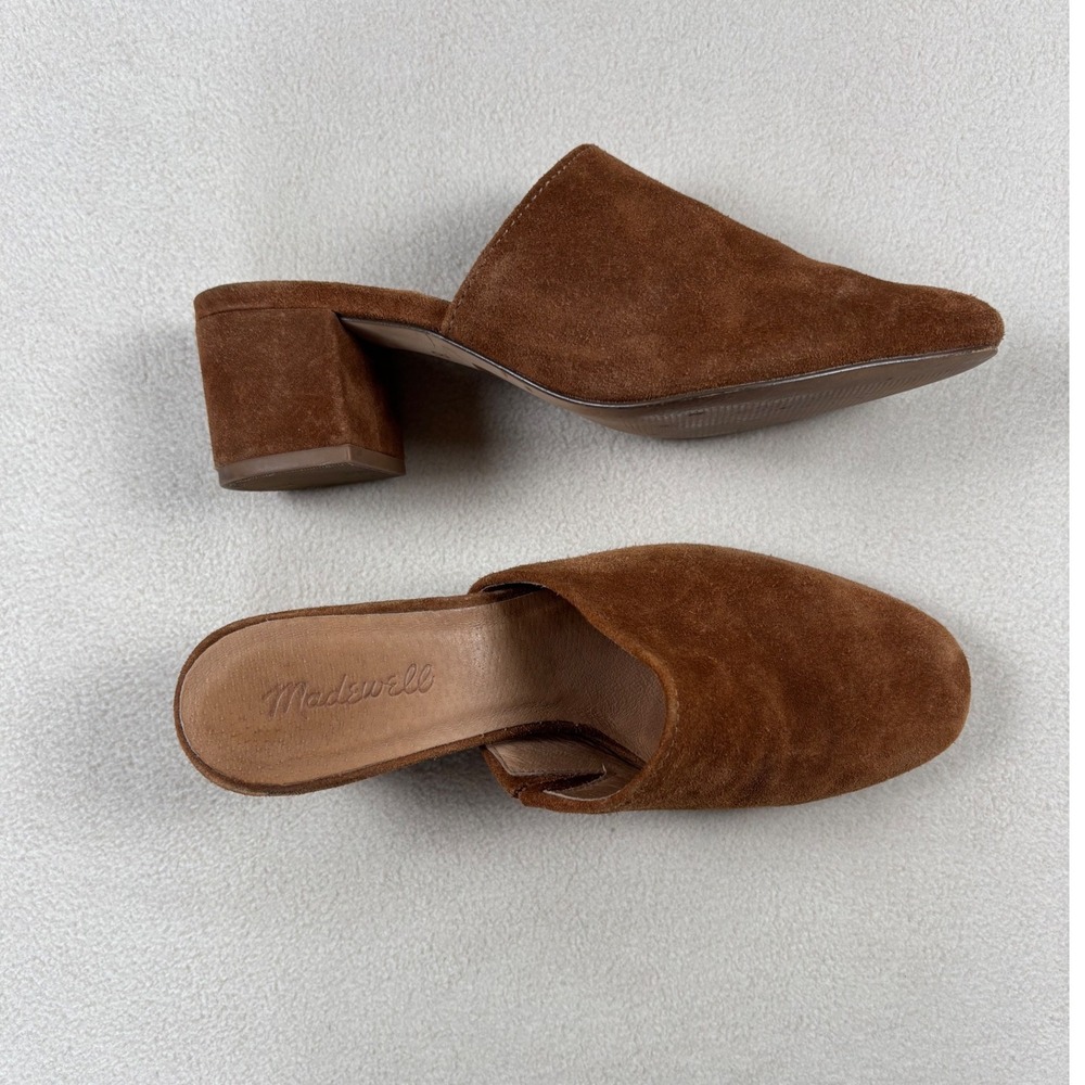 Madewell Brown Suede Block Heel Mules Women Shoes Size 8.5 - Picture 3 of 7